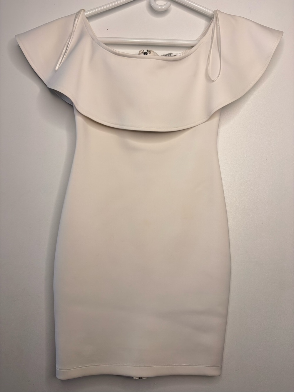 Guess Cream Off-Shoulder Ruffle Mini Dress